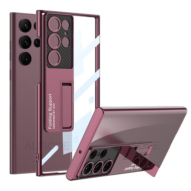 Plating Transparent Stand Capa For Samsung Galaxy S23 Ultra Case Hd Clear Adjustable Holder Cover For Samsung S23 Plus 5g Cases