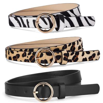 Belt Leopard Print Snake Print Women'S Round Alloy Sun Buckle Decorative Belt Women