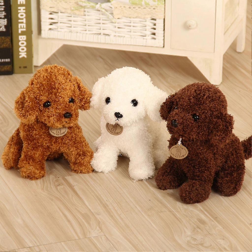 Cachorro Poodle Fofo de Desenho Animado Filhote Boneca de Pelúcia Brinquedo Abraçável Ornamento de Casa Presente