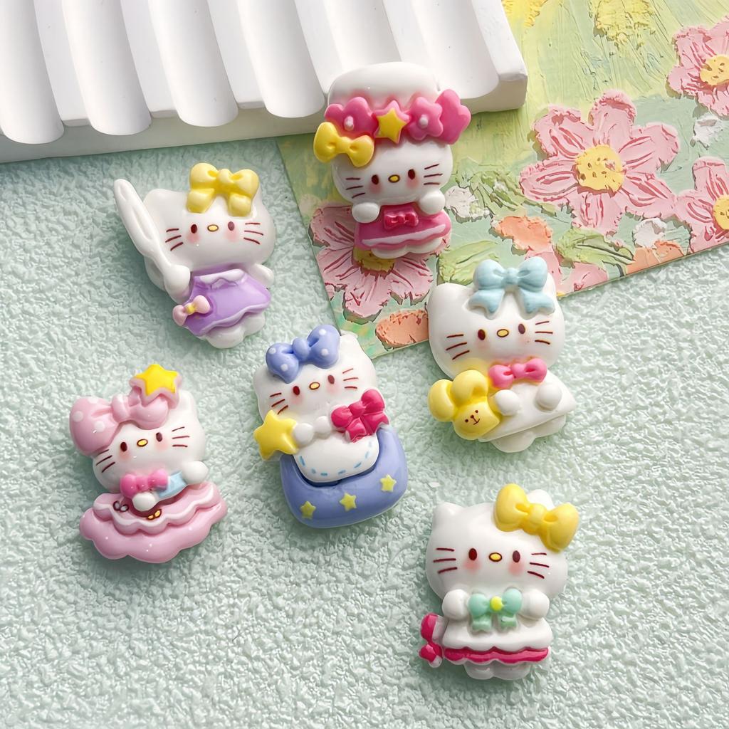 12/60PCS Cute Cat DIY Cream Glue Resin Accessories Phone Case Hair Clip Headband Handmade Material Package