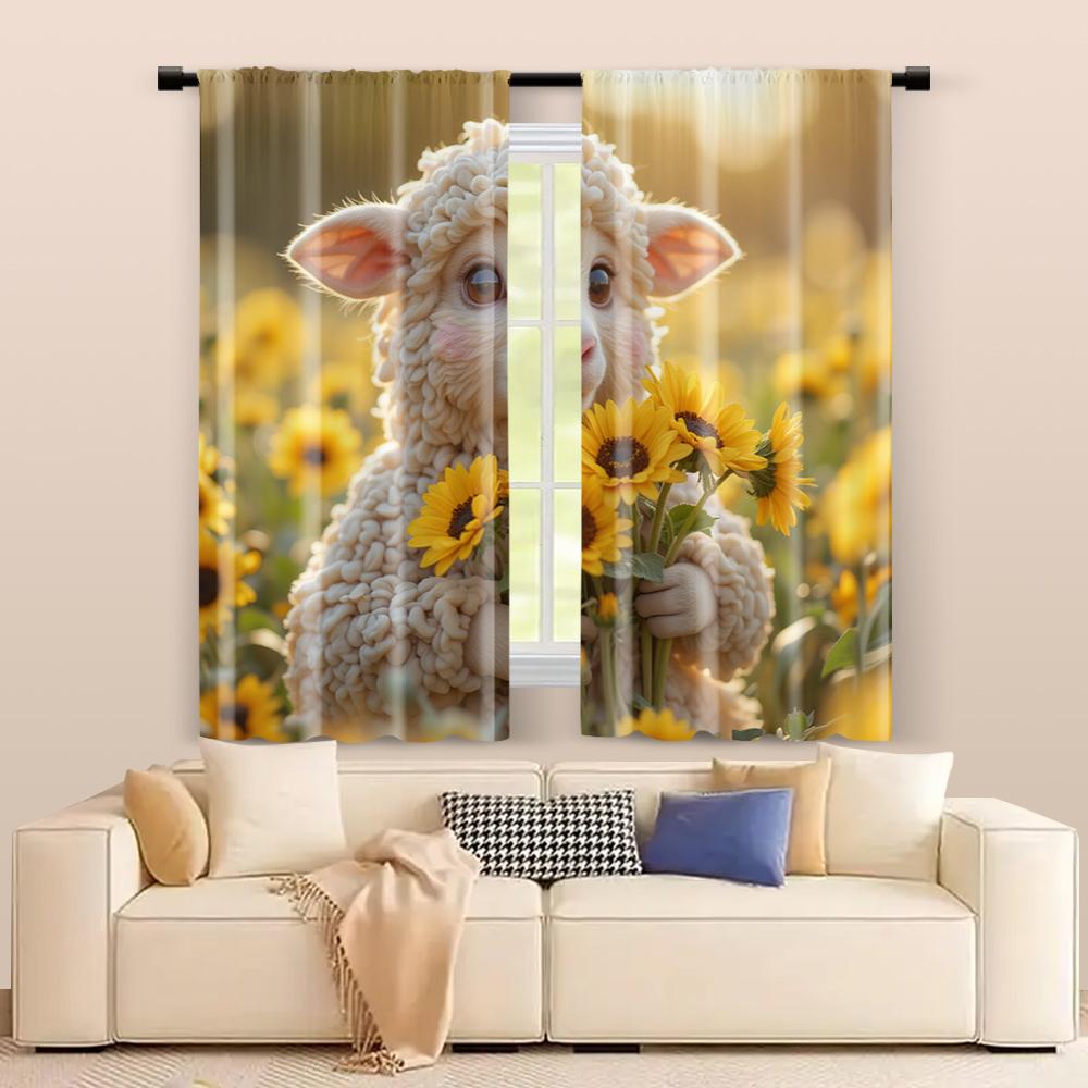 Filtering Curtains Excluding Rods Non Movable Without Batteries Catton Sheep Use Bedrooms Living Rooms Set Of 2 Made Polyester Room Decor