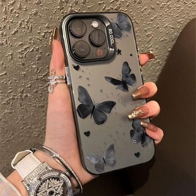 Coque Électroplaquée Fleurs Papillon Noir Pour iPhone 16 15 14 13 12 11 Pro Max Coques Antichoc