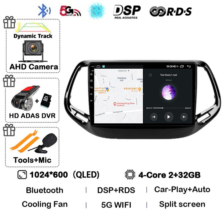 Android 14 Carplay Auto Car Radio For Jeep Compass 2017 2018 2019 GPS Navigation Stereo Multimedia Video Player 360 Camera WIFI