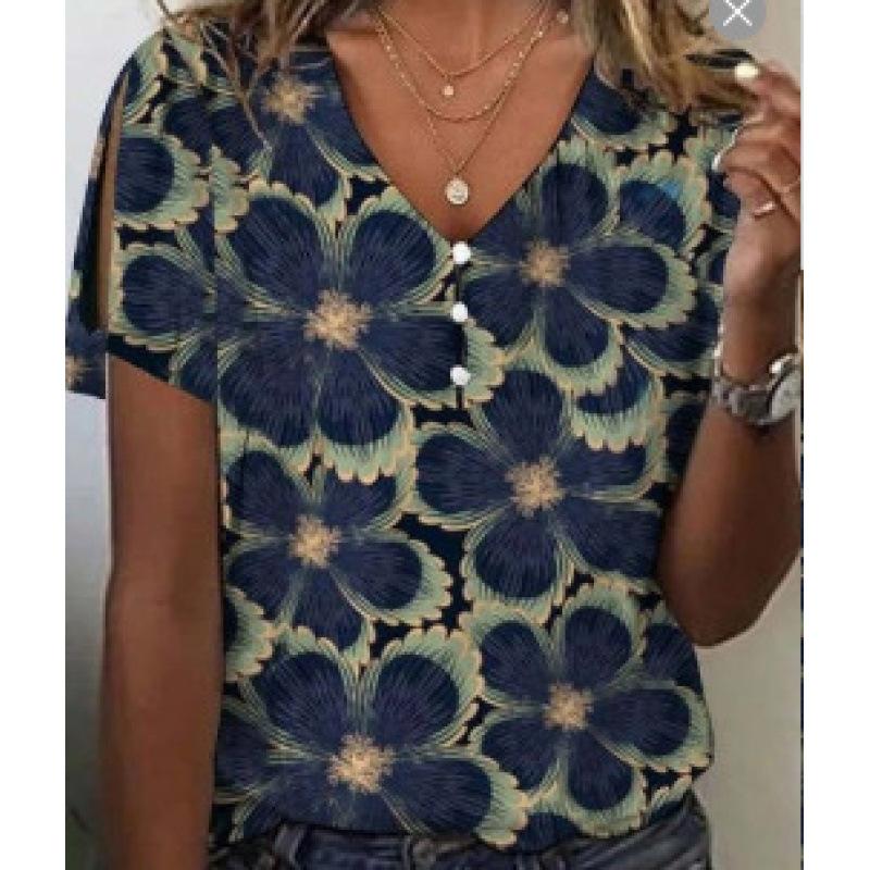 

2025 Модная Ретро Этническая Геометрическая Расписная Футболка Харадзюку Женская Повседневная с Коротким Рукавом и V-образным Вырезом 6XL