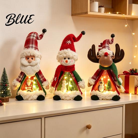 Kardan Adam Tatil Süsü Işıklı Noel Bebek Dekorasyonu Sevimli Peluş Noel Baba/Kardan Adam/Ren Geyiği Figürü Yaratıcı Şömine Dekoru ile Sıcak LED Işık