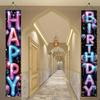 2 Pcs Happy Birthday Door Banner, Neon Lights Theme, Polyester Fabric, Easy to Hang, Indoor/Outdoor Use