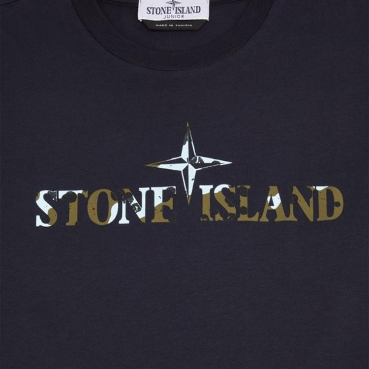 Stone Island T-Shirt With Letter Print Round Neck Short Sleeve Kids Tops Navy-Blue 791621051-V0020