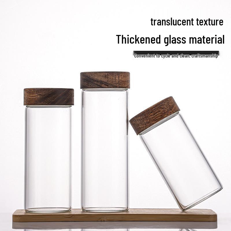 Acacia Wood Lid Glass Tube: Screw-on, Moisture-proof Storage Jar for Displaying Cultural Playthings (58mm).