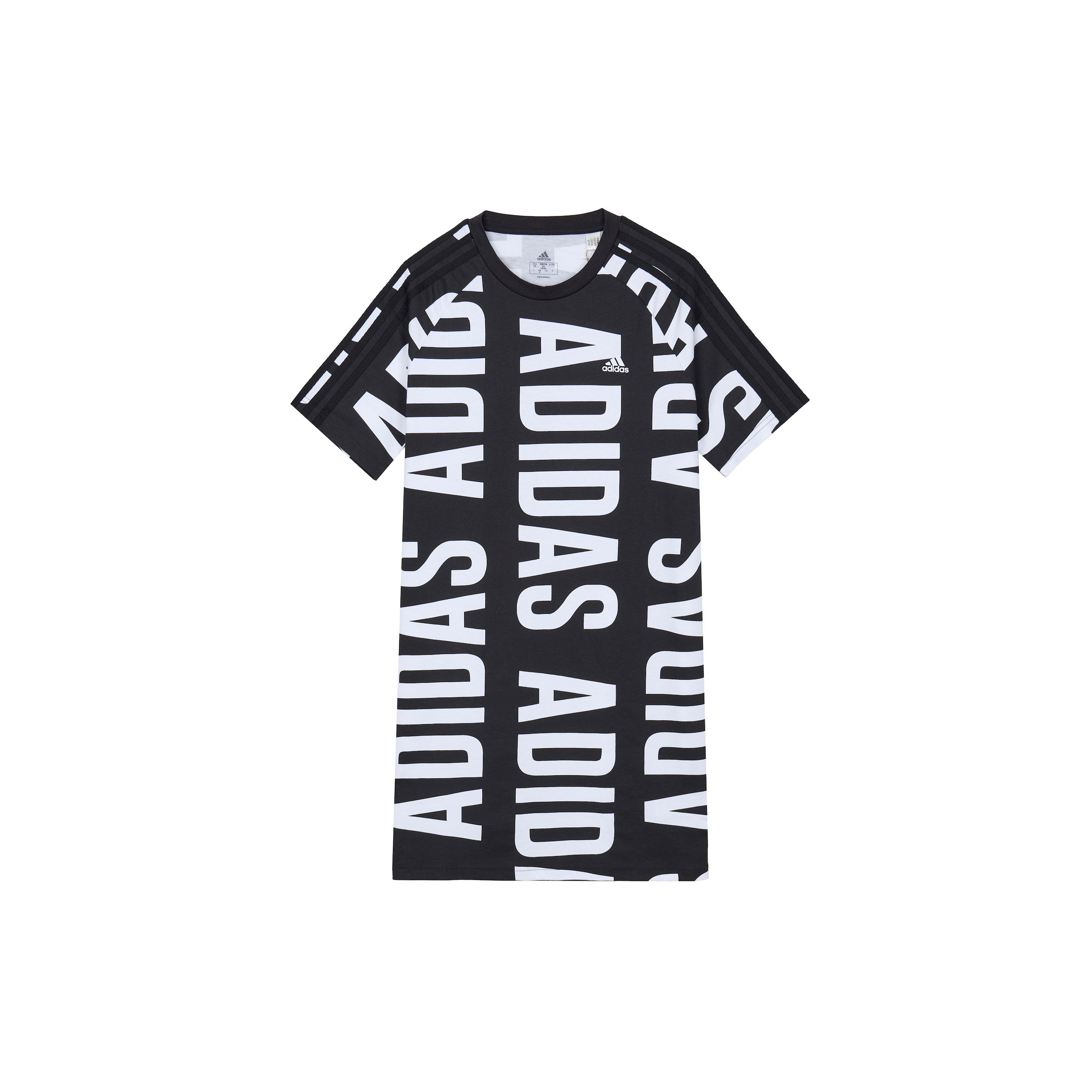 Adidas Letter Print Round Neck Sports Casual Short Sleeve Dress Women dresses Black HC9267 A/M