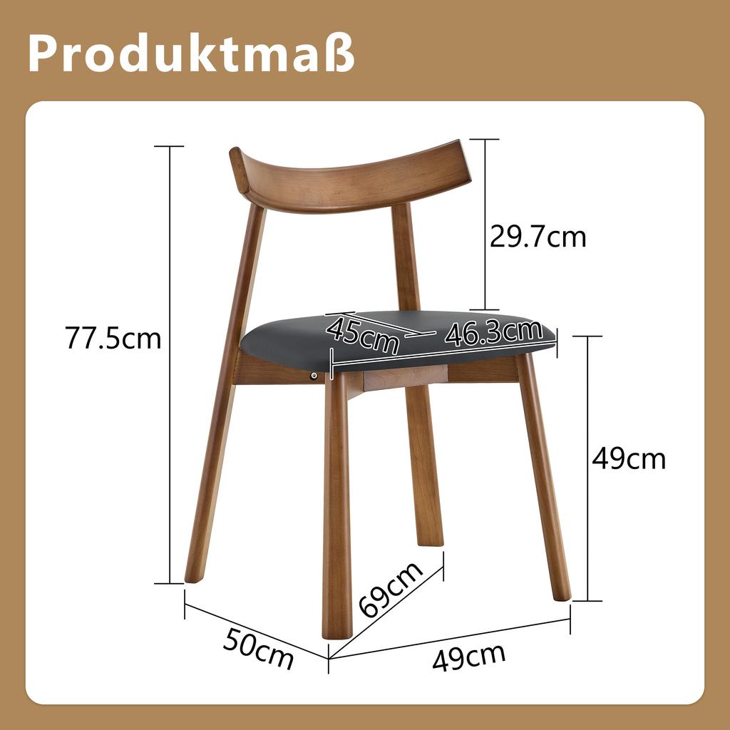 Set of 2 Dining Chairs with Wooden Frame, Upholstered Chairs with Ergonomic Backrest, Chairs for Dining Room Living Room, Chairs Only Without Table