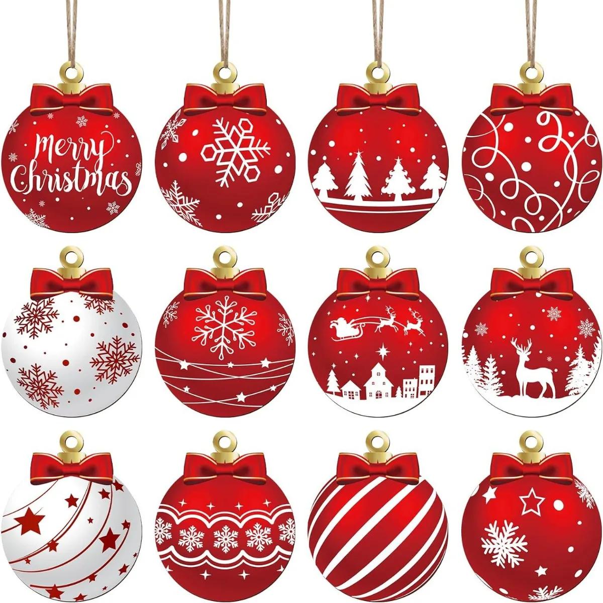 

2025 Hot 24PCS /Set Christmas Ball Pendant, Wooden Pendant Christmas Decoration, Christmas Party Yard Decoration Set 8cm