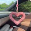 Ceramic Heart Car Pendant Full of Diamonds Mirror Hanging Ornament Keychain for Automobiles