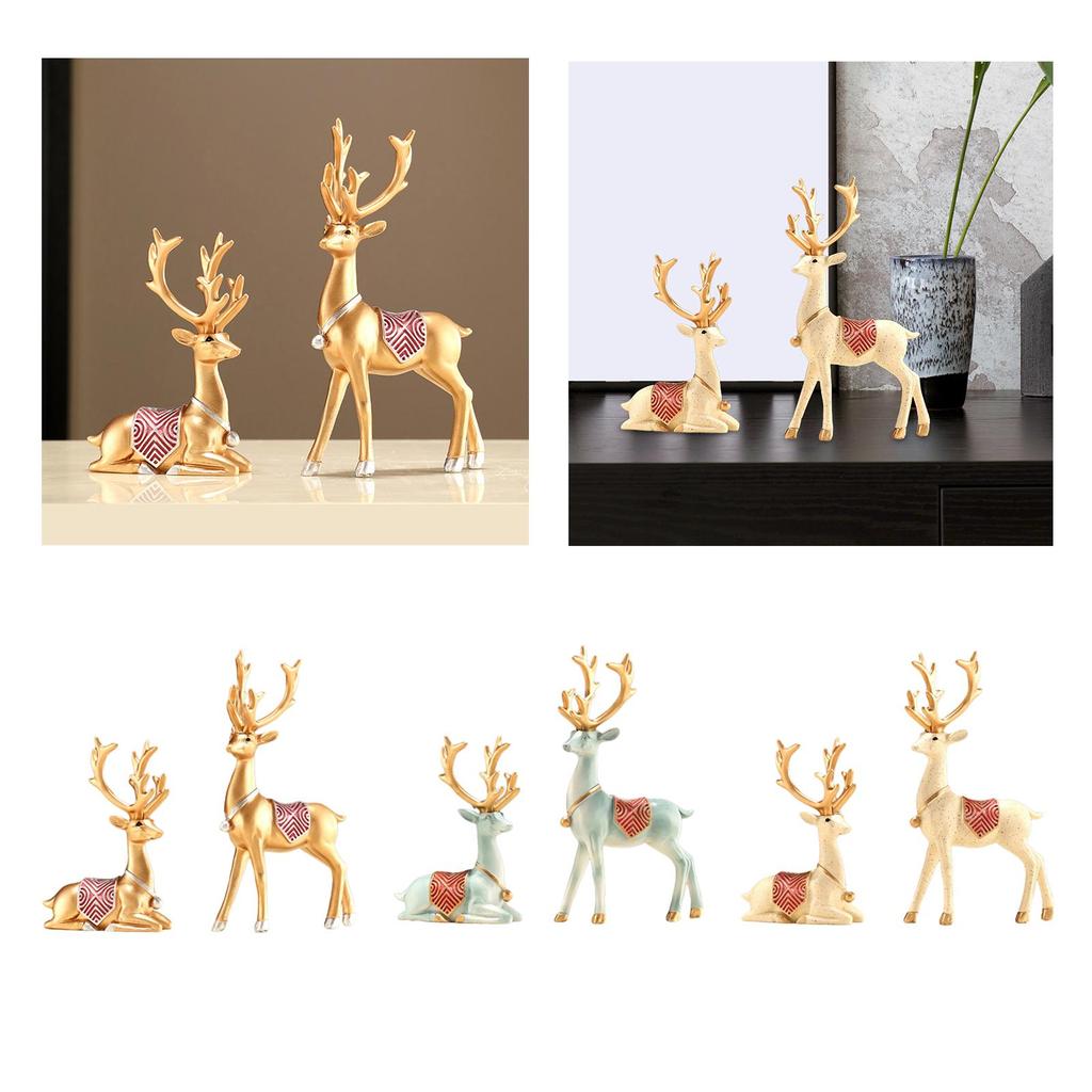 2 Pieces Decorative Deer Figurines Reindeer Statues Elk Resin Statues for Party Anniversaries Birthday Holiday Housewarming