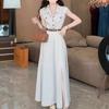 Huge good-looking dress summer Korean version of high-end waist display split-ended sleeveless shirt medium and long skirt