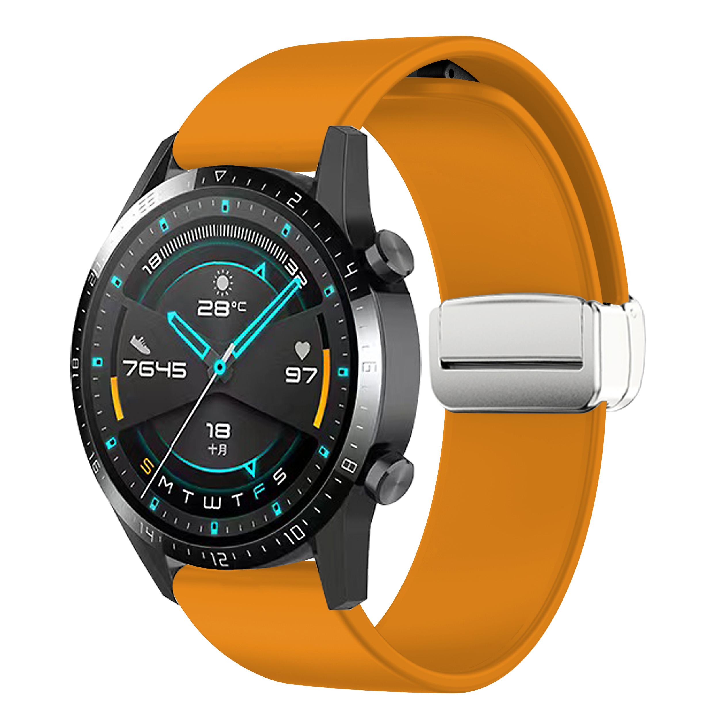 

Sport Bands for Huawei Watch 4/Watch 4 Pro/Watch 3/Watch 3 Pro ,Silicone 22mm Watch Strap with Silver Magnetic Folding Buckle Orange