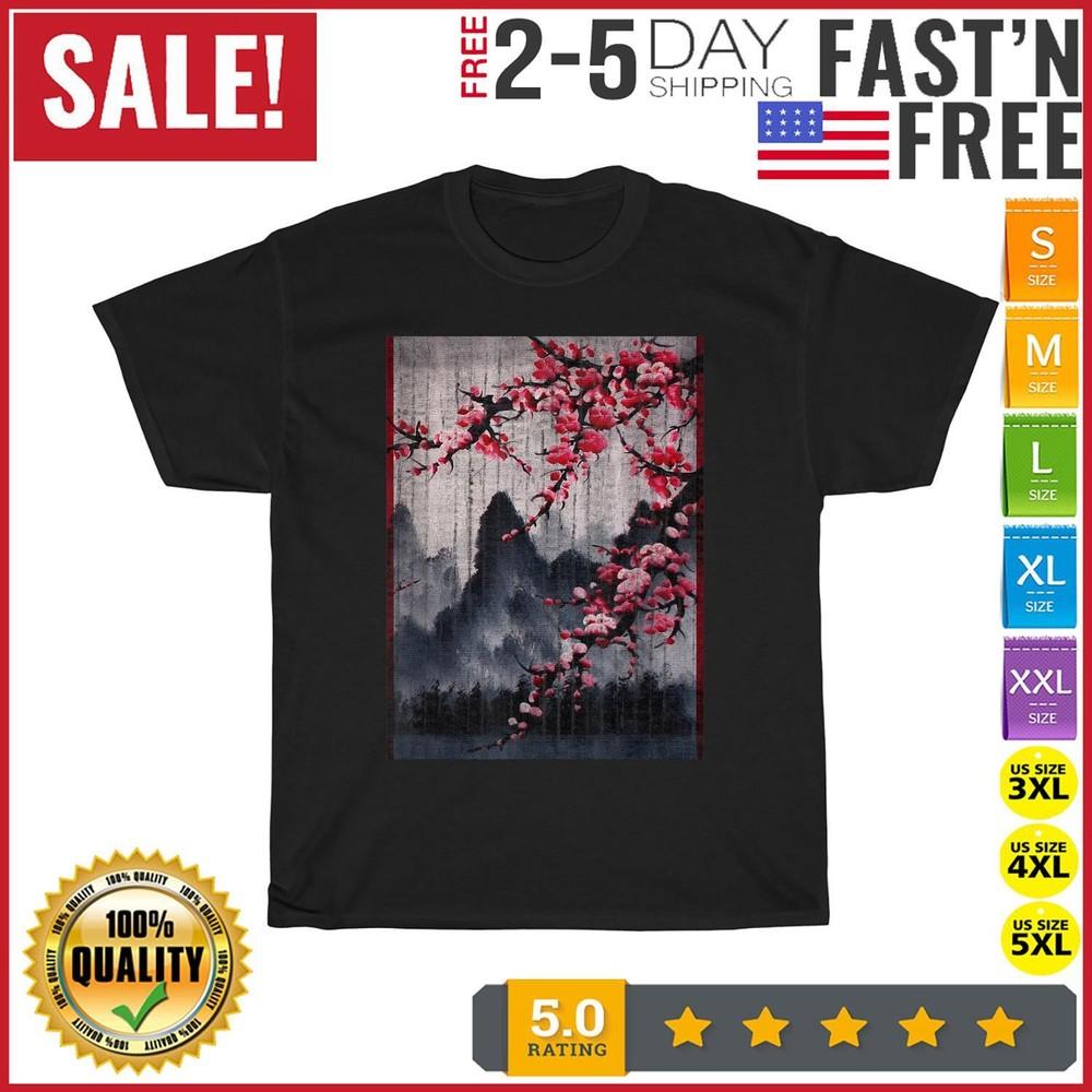 

Cherry Blossom Woodblock Vintage T Shirt Men Fashion 2023 Women T Shirt Short 4XL