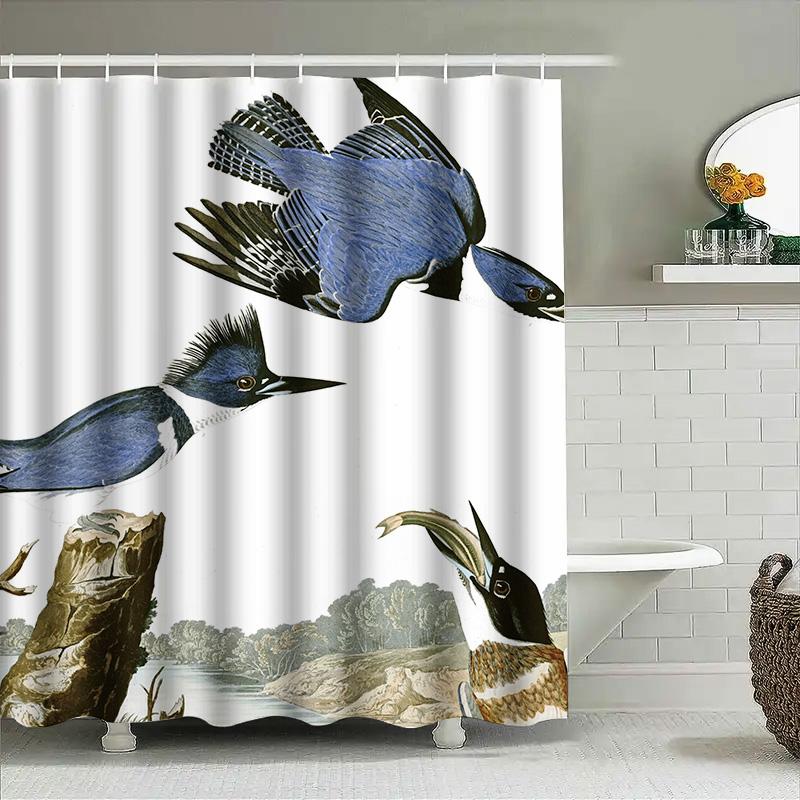 Creative Bath Curtain Featuring Blue Jays Wildlife Illustrations Waterproof Fabric Decorative Shower Curtain For Home Bathroom D