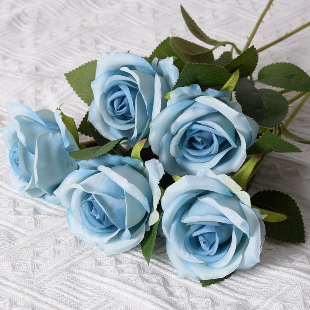 

5pcs New 10 Colors Simulated Rose DIY Party Decoration Festival Supplies Artificial Flowers Vintage Silk Rose Home Decor синій