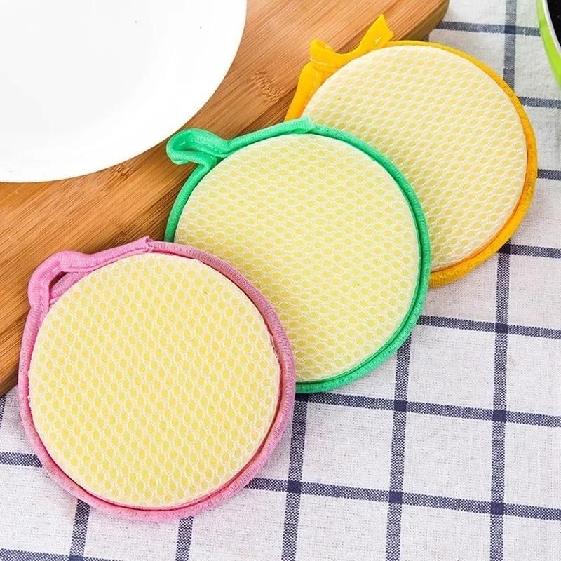 2 Pcs Random Color Double-sided Dish Washing Sponge Dish Towel Clean Steel Washing Ball  Kitchen Towels Accessories Small Tools