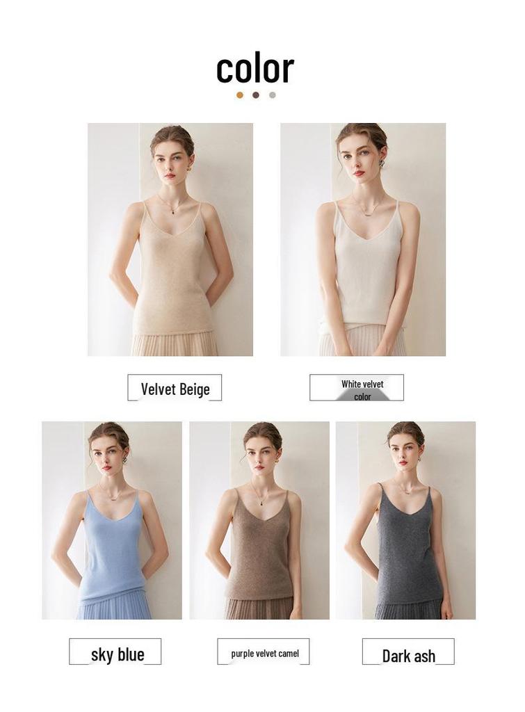 2026 Le Kasha Women's Cashmere Slim-Fit V-Neck Camisole - Autumn/Winter Solid Color Pullover Base Layer