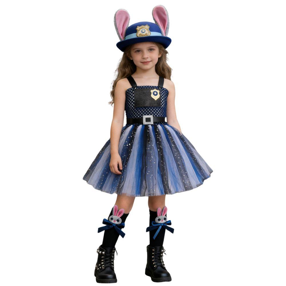 Zoo2 Judy Roleplay Hopps Costume Height100-160 Police Officer Puffy Costume Rabbit Sheriff Tutu Dress Hat Halloween Suits