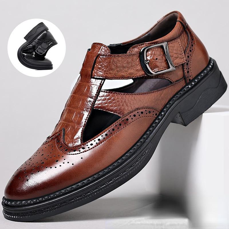 Fashion Solid Color Men's Dress Shoes 2024 Summer New Cowhide Hollow Leather Shoes Sandals Fashion Casual Designer Shoe Male