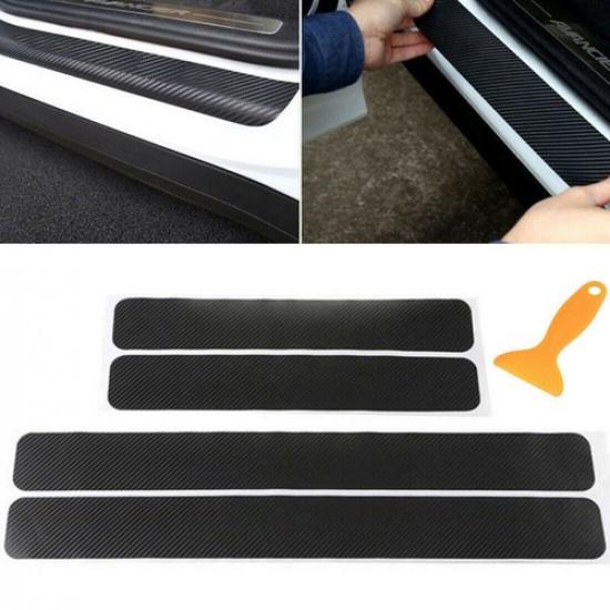 Car Door Sill Scuff Cover Plate Vinyl Sticker Carbon Fiber Protector Accessories