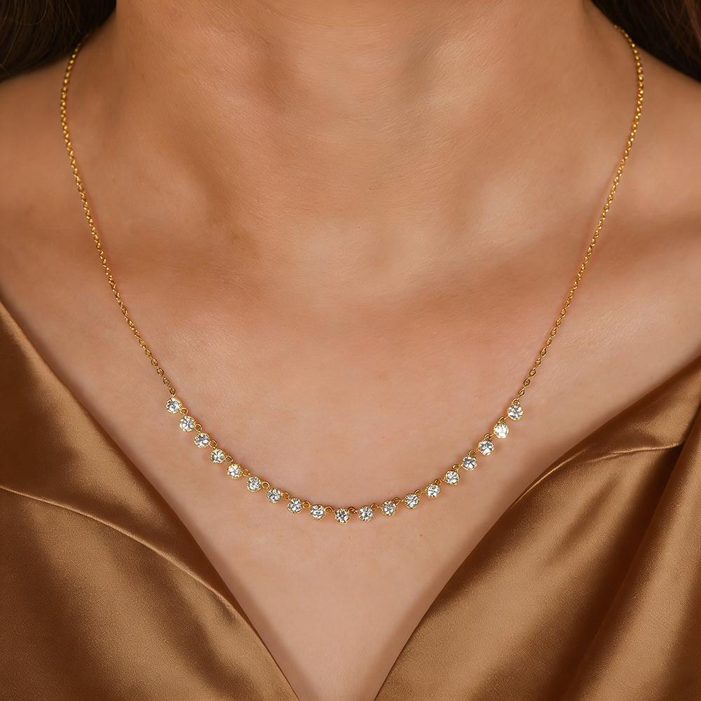 Anziw 14k Gold Filled 3mm D Moissanite Bubble-Style Pendant Necklace for Women Gold Bonded Adjustable Chain Collar GRA Certified