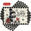 4/6pcs Festive Snowflake & Snowman Placemats - 12x18 Inch Polyester Table Mats with Red Bird & Pine Cone Design, Hand Wash Only, Ideal for Christm