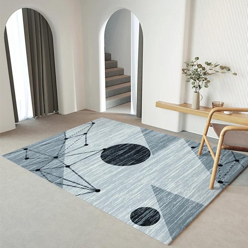 Architectural Geometric Rug In Blue Gray Tones Modern Decorative Carpet To Enhance Living Room Sophistication