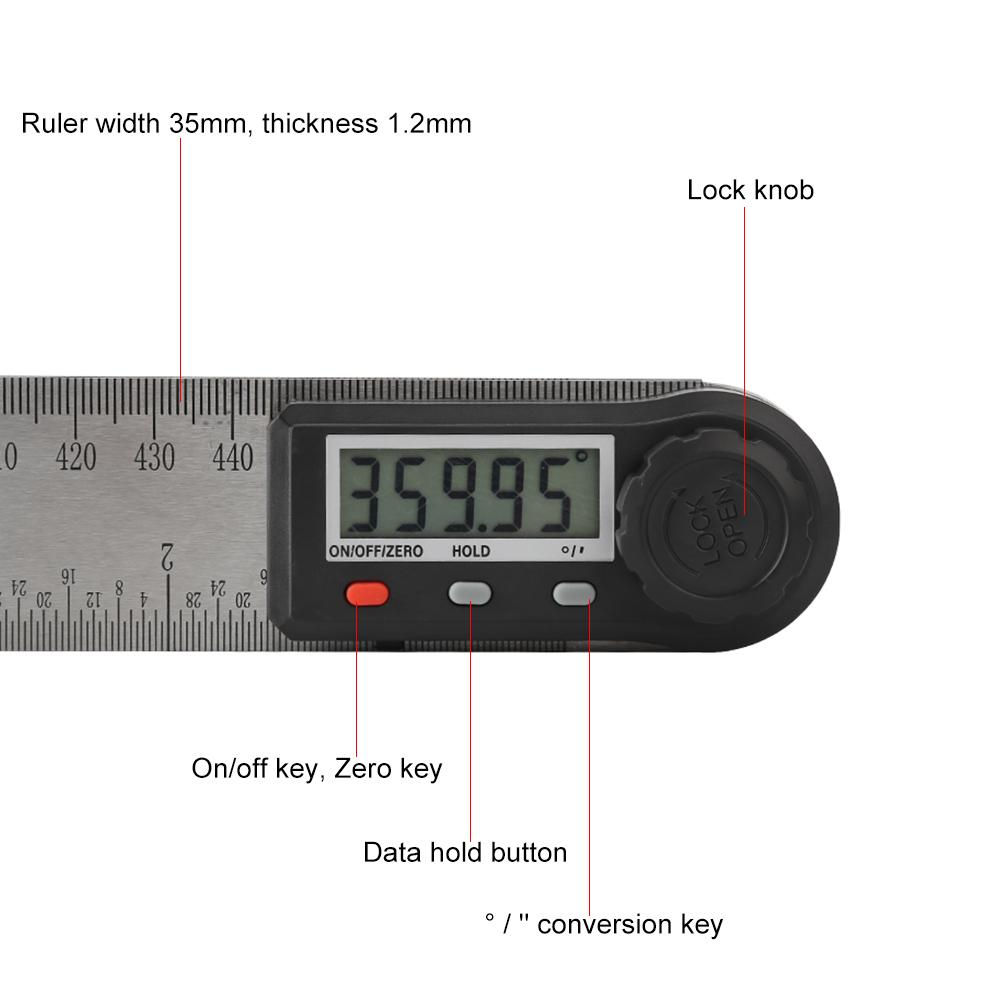 2in 1 Electronic Digital Display Angle Meter 0360 Degrees  Woodworking Ruler Multifunction