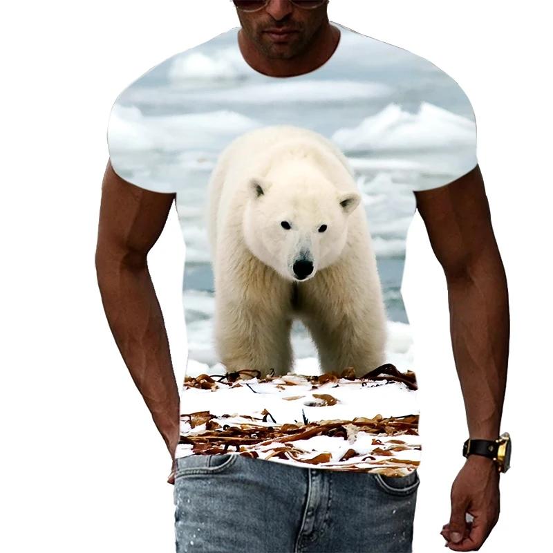 Letní móda Polar Bear Image Pánské ležérní tričko s 3D tiskem Hip-hop personalizované kulatý výstřih Top s krátkým rukávem