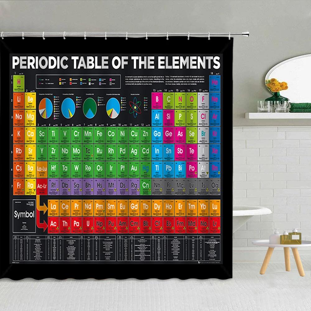 Chemistry Creative Pattern Shower Curtain Periodic Table of Elements Polyester Fabric Bathroom Supplies Decor With Hook Washable