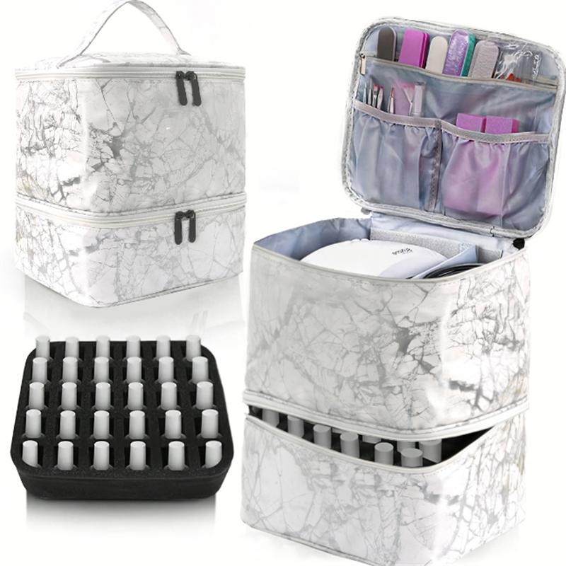 

Двухслойная сумка для эфирных масел, портативная сумка для хранения лака для ногтей, органайзер для косметики, косметичка с ручкой для путешествий