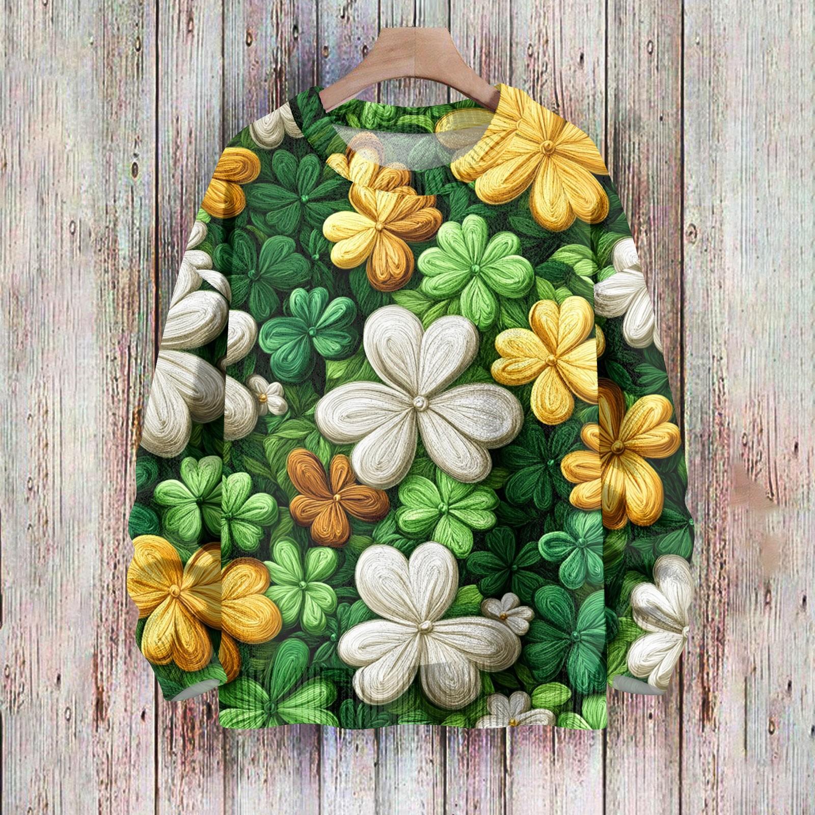 

Женская мода вскользь с длинным рукавом St. Верх из шерстяного трикотажного пуловера с принтом Патрика и круглым вырезом XL жёлтый