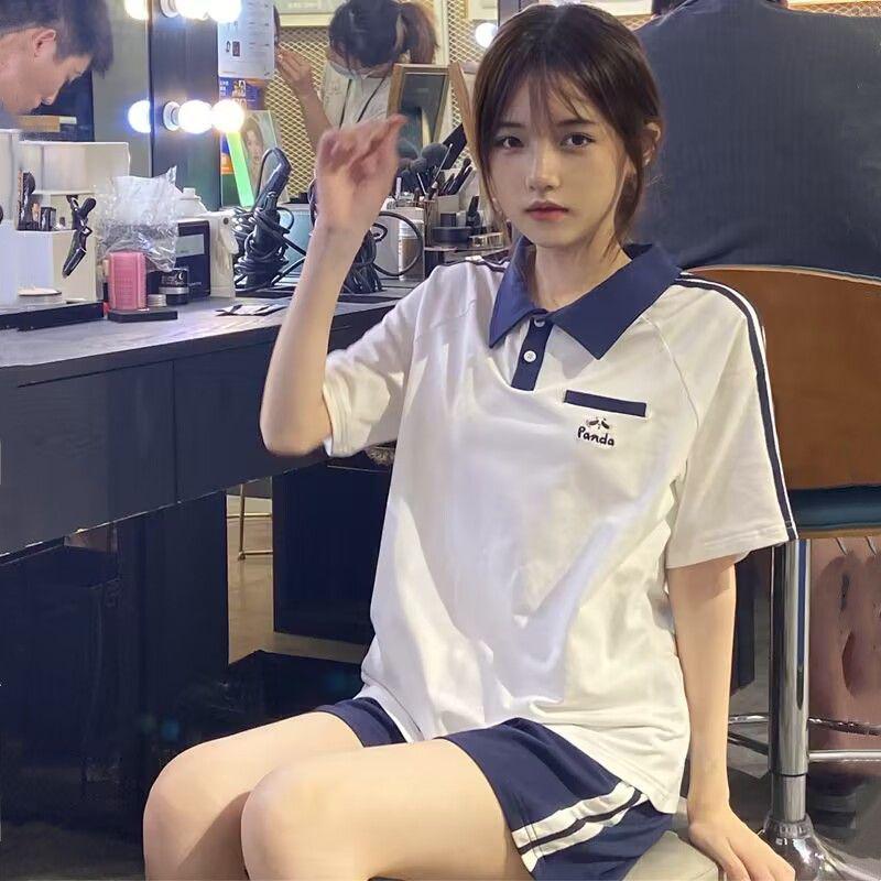 

Preppy Summer Women s Two-Piece Set - Cute Short Sleeve Polo & Shorts Sportswear XXL