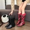 Fashion Middle Heel Pointed Toe Leather Women's Long Boots Autumn Winter Fashion 2025 Y2k Chic and Elegant Ladies Knee High Shaft Shoes