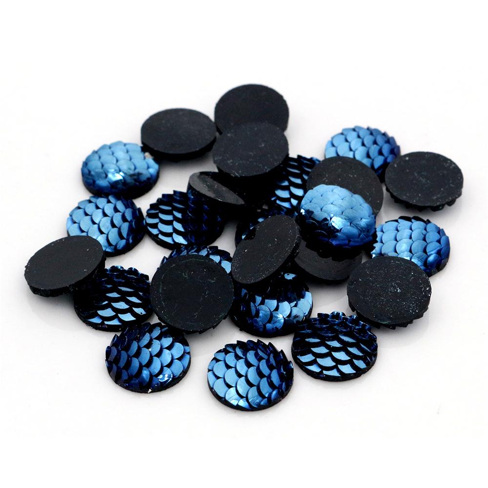 40pcs 8mm 10mm 12mm Mix Colors Mermaid Fish Scale Flat back Rhinestone Round Cabochon Embellishment Scrapbooking DIY Crafts