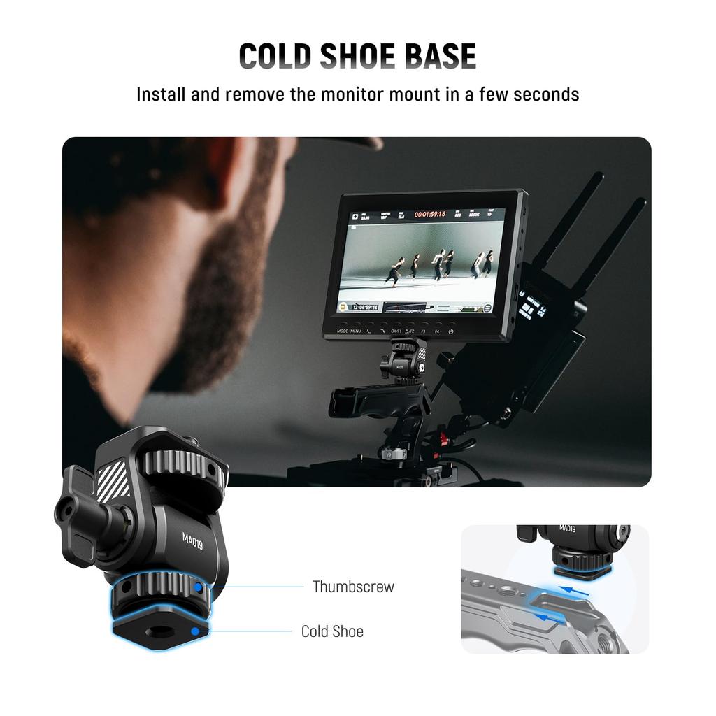 NEEWER Upgrade Kamera Monitor Halterung, 360° Drehung, 180° Neigung, mit Blitzschuh/Verdrehsicherungsschraube, Kompatibel mit Atomos Ninja 5 (5 Zoll bis 7 Zoll), Nocken