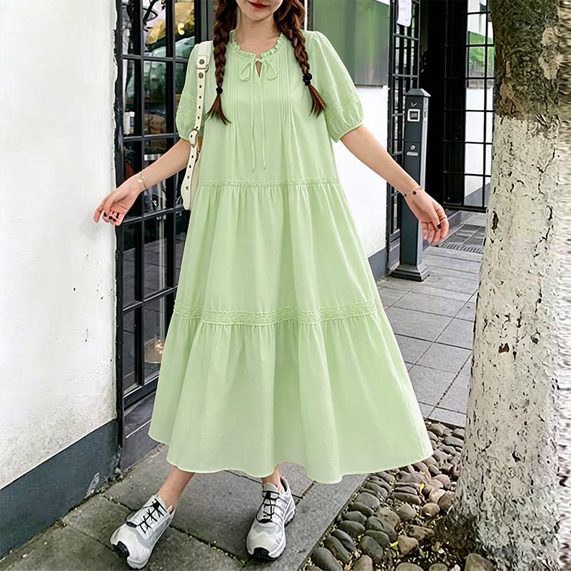 ZANZEA Women Casual Round Neck Solid Color Loose Half Sleeve Long Dress