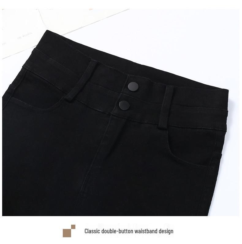 Plus Size High Waist Slim Fit Elastic Denim Pants with Zippers and Double Buttons for Women