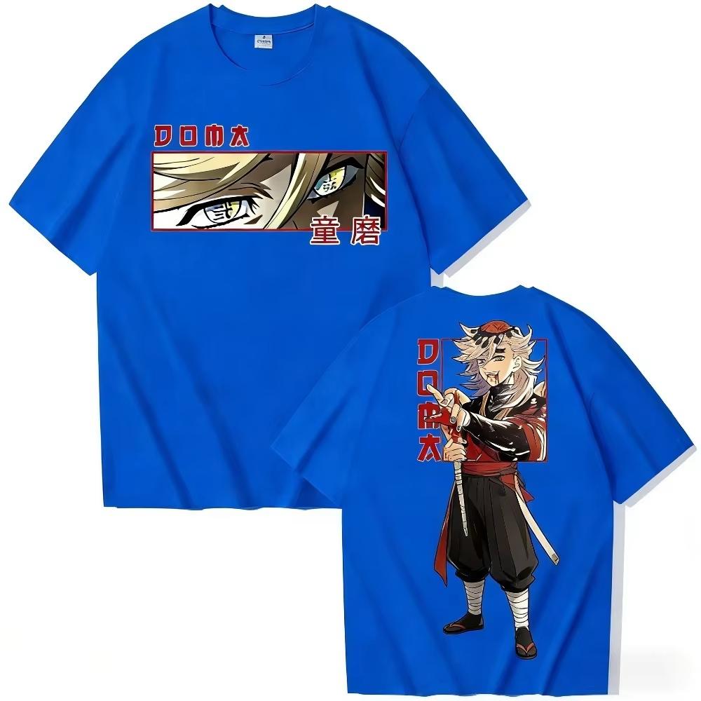 Demon Slayer Doma Double Sided Print T-shirt Men Women Hip Hop Streetwear Oversized T-shirt Casual Loose Short Sleeve Crew Neck Summer Tops