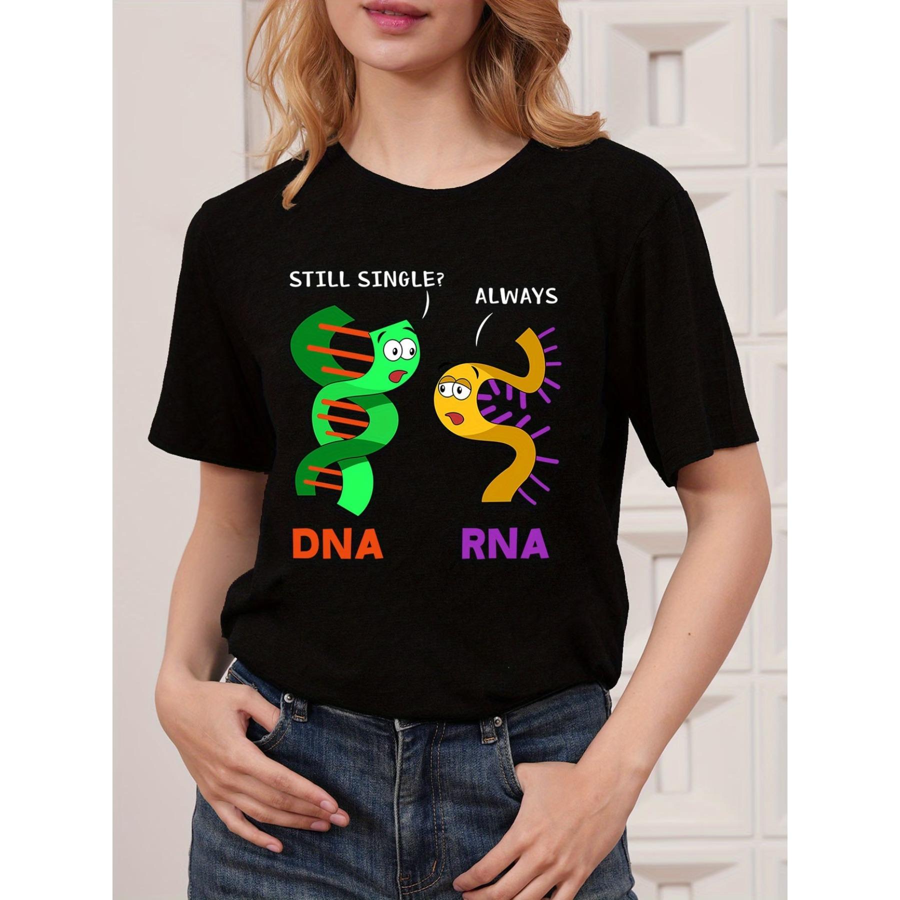 

Мультяшная футболка с шутками про ДНК и РНК, принт Наука Природа - Для биологов и ботаников, с круглым вырезом, повседневный топ для женской одежды - Лето и Весна S чёрный