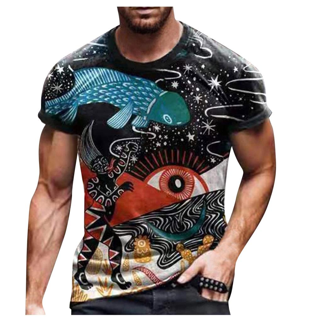 Men's Summer Casual 3D Printed Short Sleeve Round Neck Top T-shirt Blouse