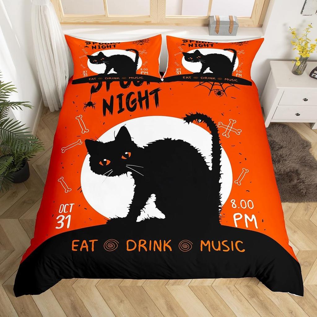 Comforter Cute Halloween Cat Mystery Castle Bedding Set For Kids Teen Microfiber Misty Forest Bat Queen Bedclothes