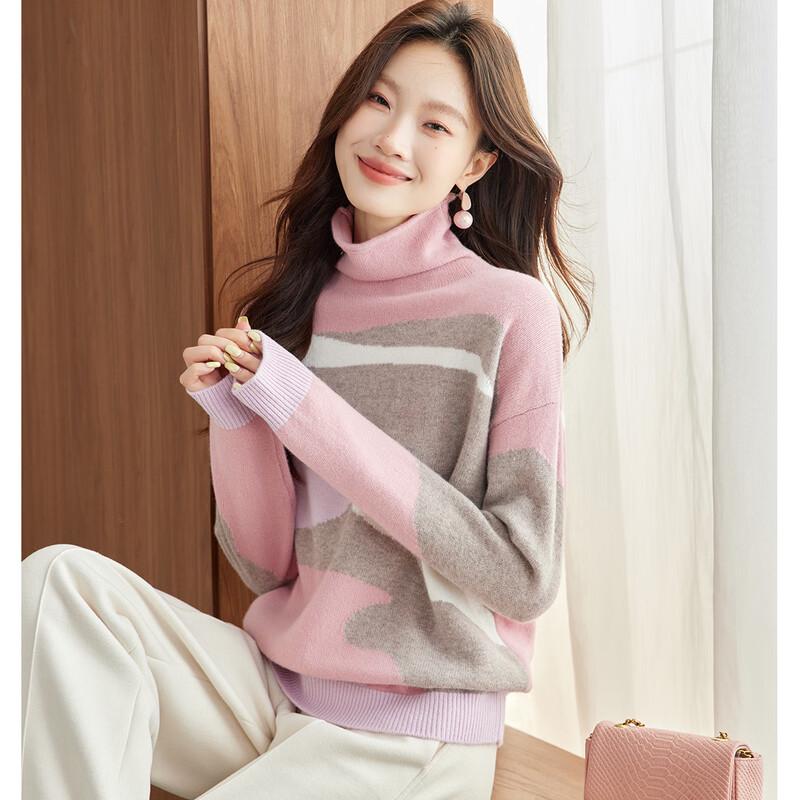 Srcr Women's Relaxed Fit Pure Wool High-Neck Colorblock Sweater