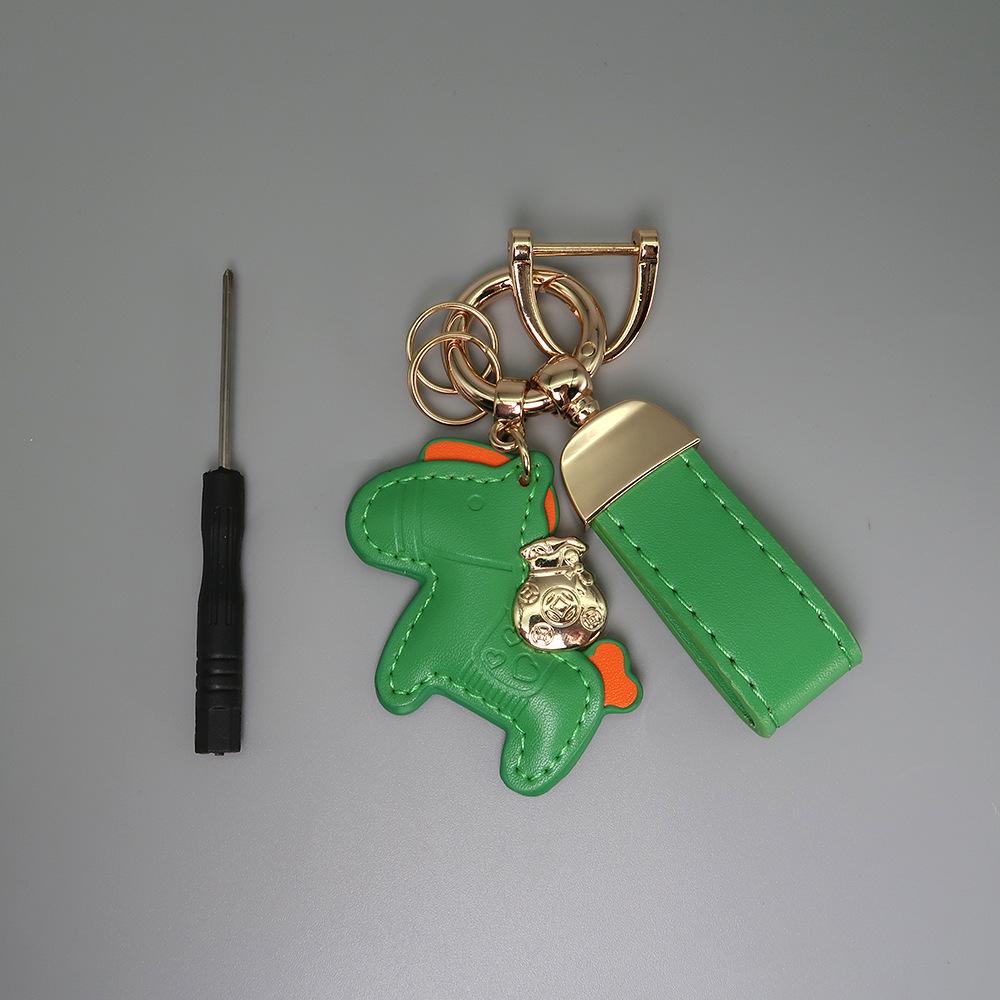 Instant Wealth Leather Keychain with Cartoon Pony Pendant for Couples – Trendy Bag and Car Accessory
