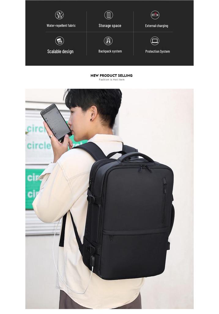Men's Fashionable 17-Inch Laptop Travel Backpack - Business Commuter, High-End Feel, Large Capacity Double Shoulder Bag