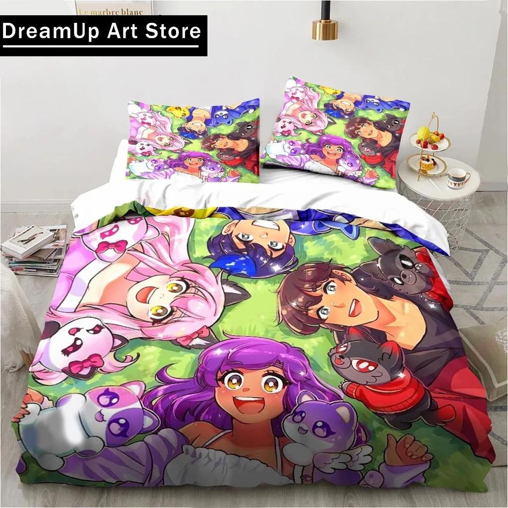 Cartoon Game Cute Aphmau with Wings Bedding Set Boys Girls Twin Queen Full Size Duvet Cover Pillowcase Bed Adult Bedroom