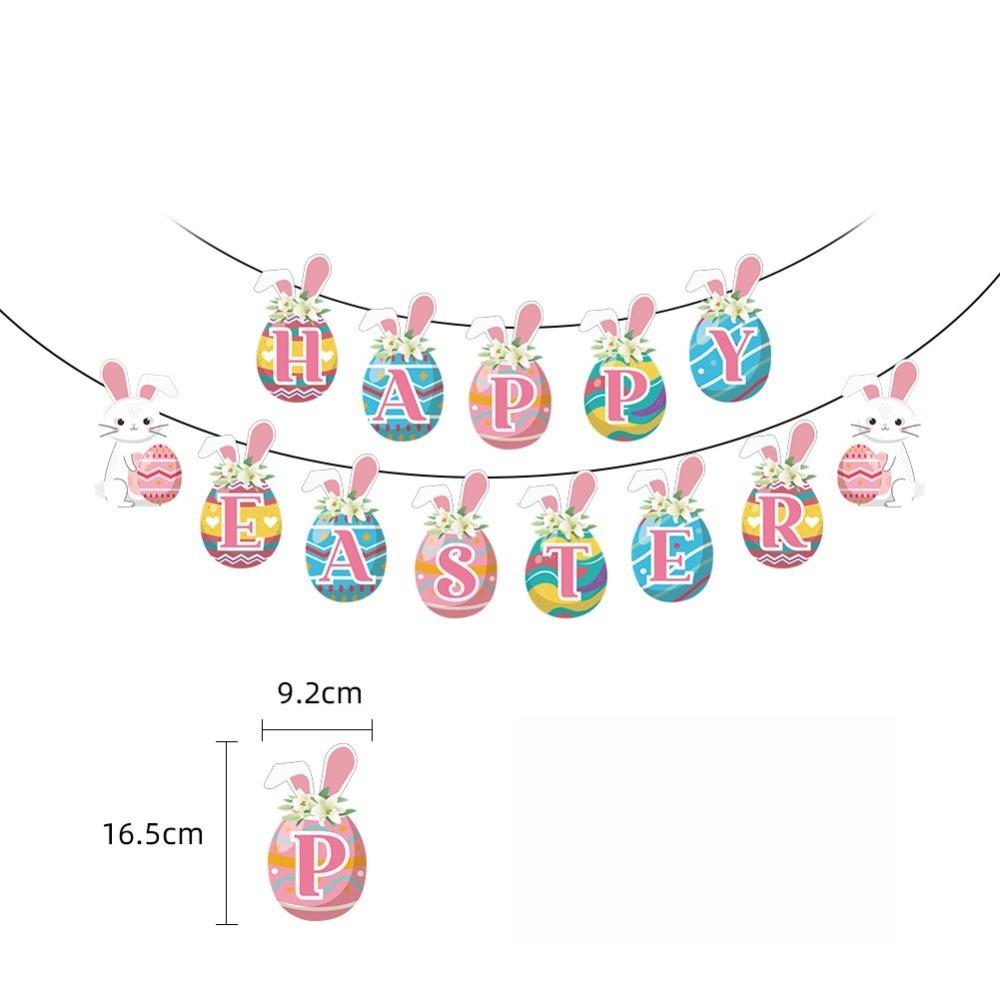 DIY 3m Happy Easter Banner Garland Colorful Eggs Hanging Flag Swirls Bunny Eggs Wall Hanging Easter Festival Bunting Party